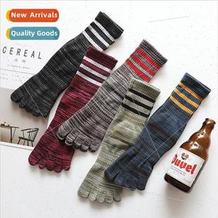 two men winter mid fall socks cotton bar Five calf finger