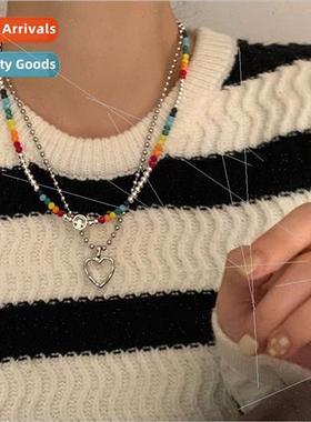 Smiley love heart necklace female ins tide hip-hop double la