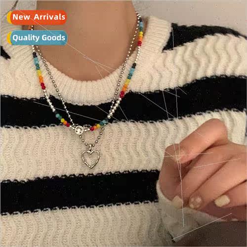 Smiley love heart necklace female ins tide hip-hop double la