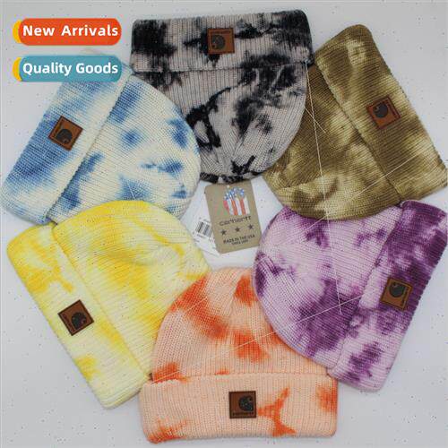Tie-dye leather label tide brcold cap unisex Korean headwear