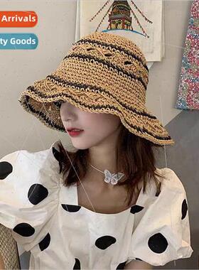 Foldable hand-woven retro hat female spring summer straw hat