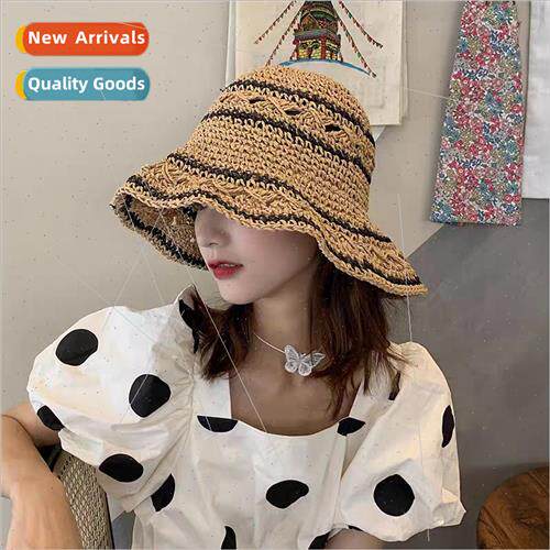 Foldable hand-woven retro hat female spring summer straw hat