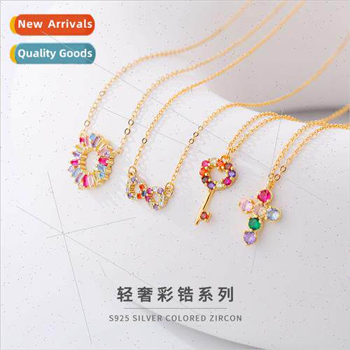925 silver Colorful Zirconia Necklace Women che Europe Earri