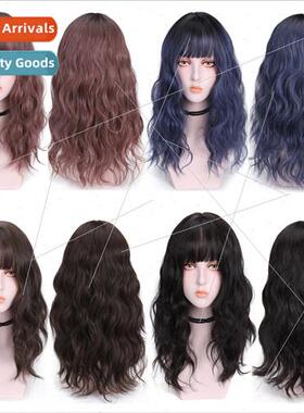 Korea new wool curly wig female long hair bangs natural fluf