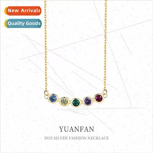 Vintage colorful necklace female 925 silver Europe cold wind