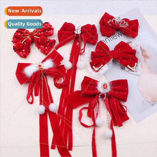 Children New Year hair accessories diy semi-finished red bow