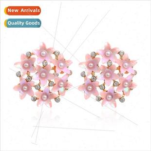 pink flower fashion pea alloy wild simple Korean earrings
