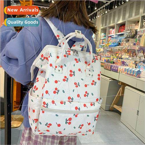 Large capacy outing travel shoulder bag printed cherry backp