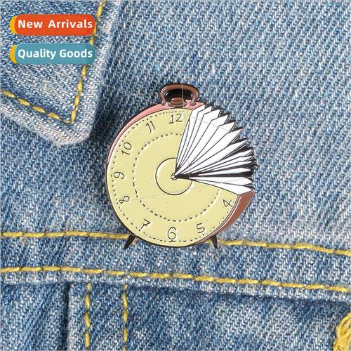Cartoon cute baking paint alarm clock book brooch enamel dri