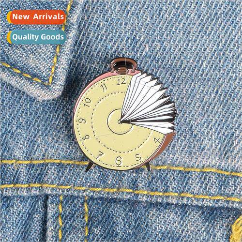 Cartoon cute baking paint alarm clock book brooch enamel dri