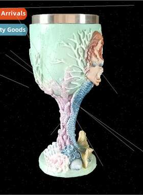 Mermaid red wine glass home 3D stereoscopic pearl mermaid hi