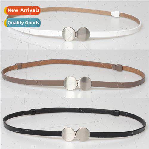 Brushed buckle head ladies thin belt leather fashion ins dec