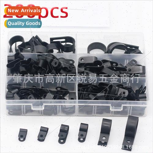 Black 200pcs nylon cable clamps boxed R-type plastic cable m