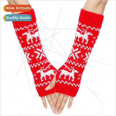 Medium-length open finger acrylic knted woolen gloves fall w