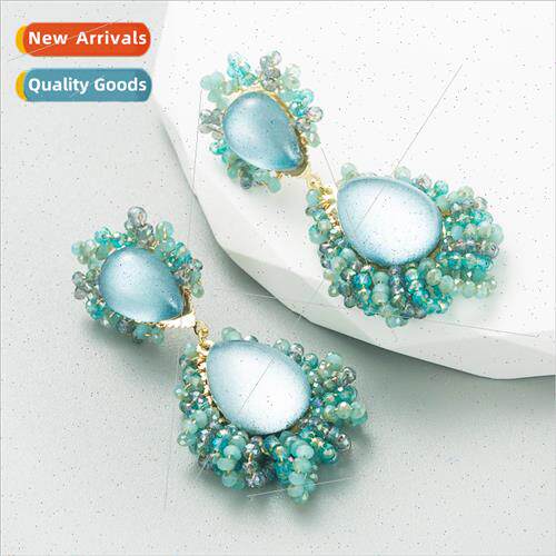 Korean crystal earrings 925 silver needle plating real gold