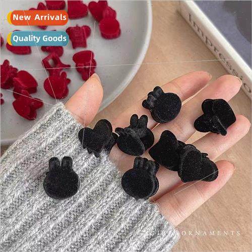Flocking mini hair clips small delicate rabb ears side clip