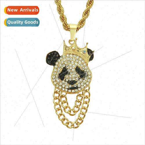 Europe Diamond Panda Pendant Necklace Men Hip Hop Rap Access