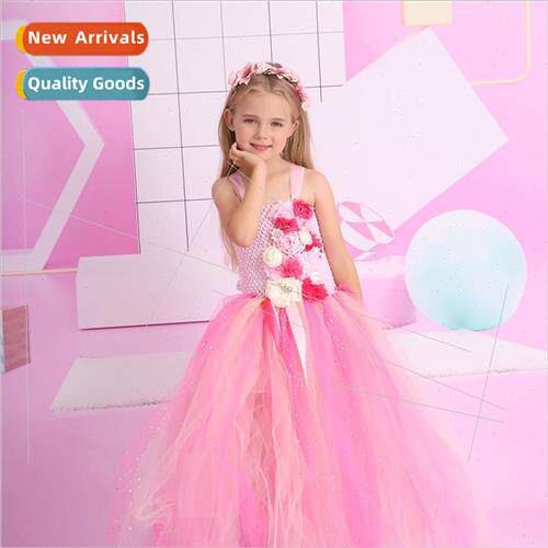 Europe childrens handmade long dress girls mesh princess pin