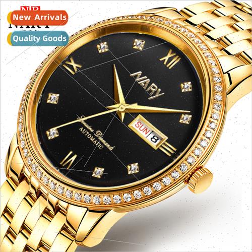 Men Watch Automatic Diamond Encrusted Business Steel Waterpr