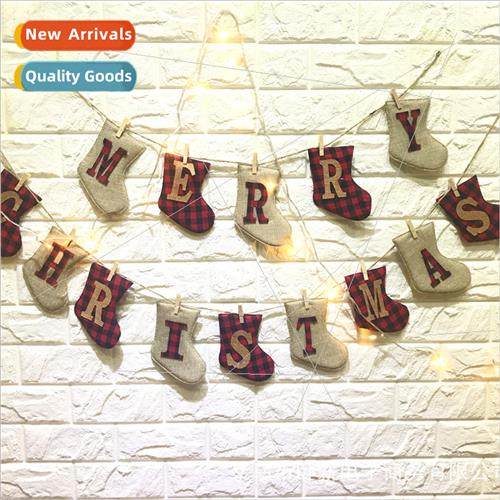 Christmas decorations pull flag new burlap Christmas socks p