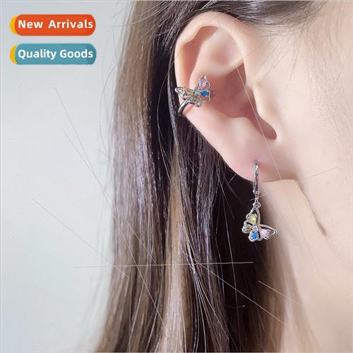 No ear holes colorful zirconia butterfly earrings sweet girl