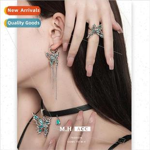 Butterfly Earrings New Blue Vintage Drop Chinese Tassel Oil