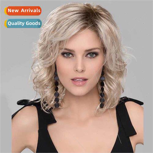 Europe fashion wig ladies curly hair parted blonde fluffy sh
