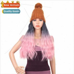 29 inches long curly hair wig head cover women gradient pink