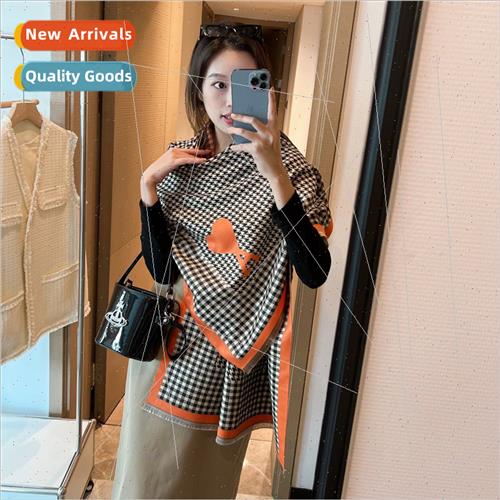 2022 new thousbirds check scarf cashmere blended scarf femal