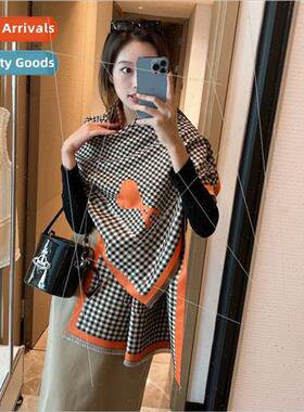 2022 new thousbirds check scarf cashmere blended scarf femal