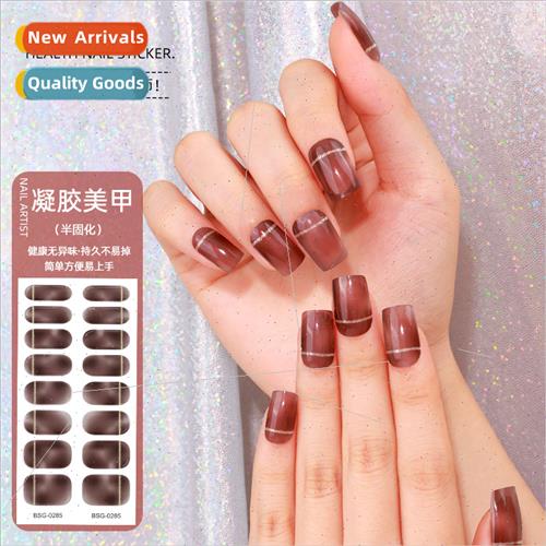 Gel nail art stickers UV semi-curing nail stickers 3d hot go - 实物图