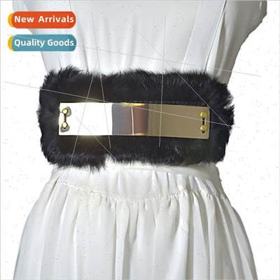 Fluffy elastic elastic ladies rabb hair decorative waistband