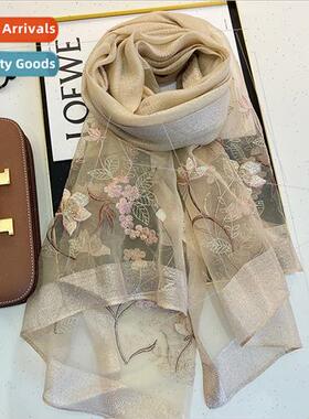 2023 Women silk wool embroidery scarf spring fall four seaso
