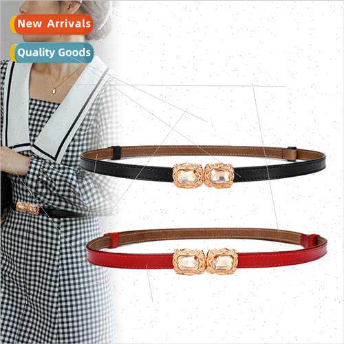 Rhinestone buckle leather belt adjustable ladies cowhide bel