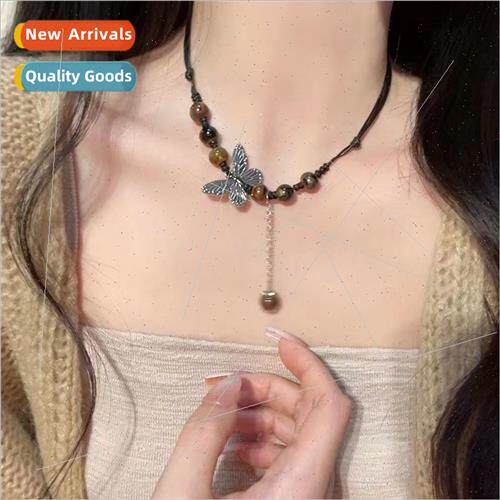 retro butterfly necklace women new Chinese handmade ceramic