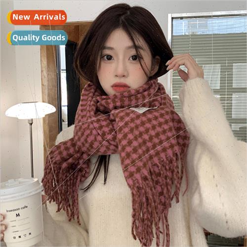 Korean  pink birdcage tassel scarf female winter new retro w