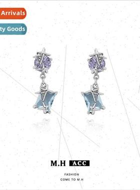 Color zirconium quadrangle earrings 2023 spring summer new i