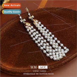 bow pearl Korea needle earring hook zirconia ear lver tassel