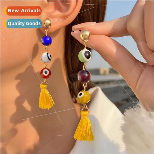 New Turkish evil eye tassel earrings retro ethnic long devil