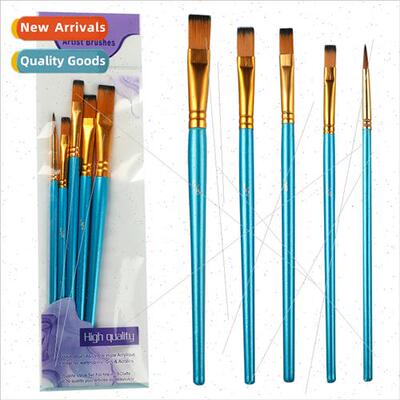 Painting Materials 5pcs blue rod nylon bristle gouache brush