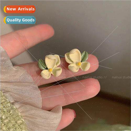 Spring soft ceramic small flowers 925 silver pin earrings sw