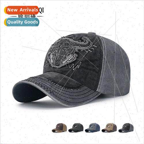 new fly edge washed patch embroidery cow head baseball cap m