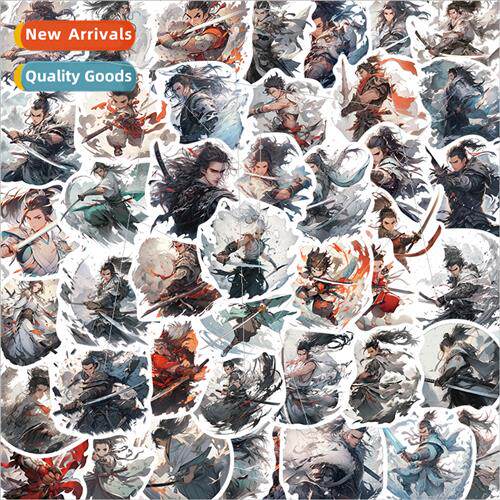 50 ancient  juvenile swordsman cartoon stickers decorative h