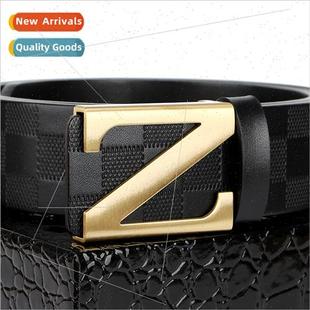 plaid leisure leather lette buckle belt smooth Men fashion