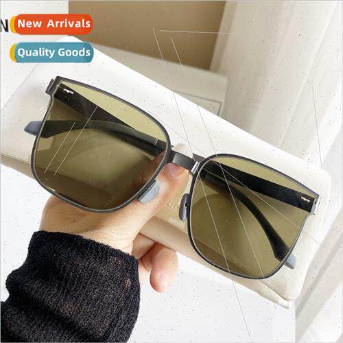 HK metal square large frame ultra-thin lightweight sunglasse