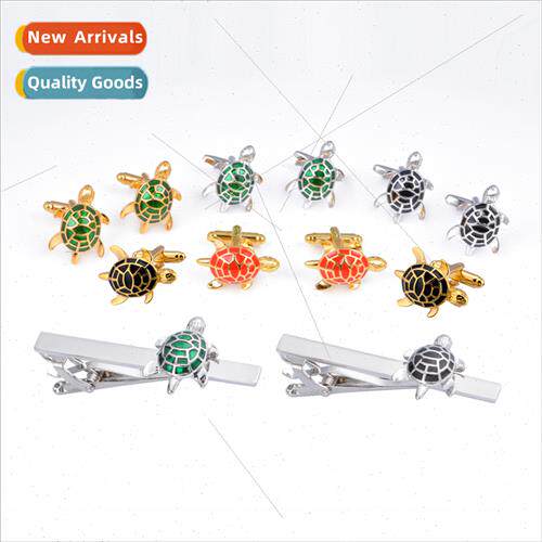 Copper Tie Clip Cufflinks Set Red Black Green Turtle French