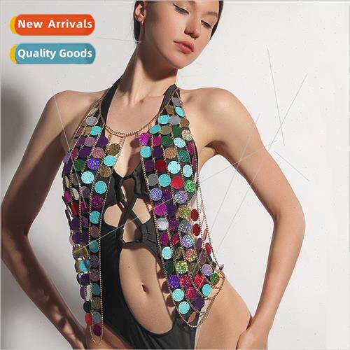 Europe colorful sequins camisole undershirt body chain metal