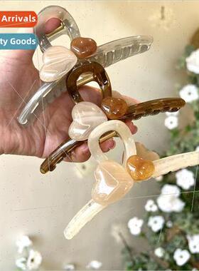 mple color blocking love heart grab clip large shark clip fe