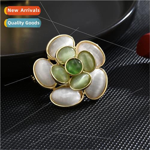 Korea cat eye stone camellia brooch high class elegant gentl