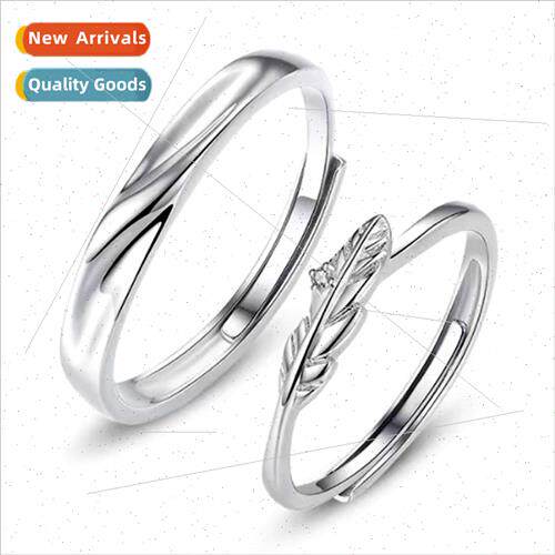 s925 silver cupid feather couple ring niche sense gift pair